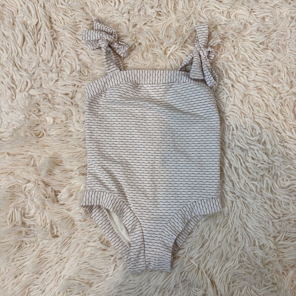 Eberjey one-piece girl swimsuit stripes bow adjustable straps 6 years ivory - Picture 1 of 5